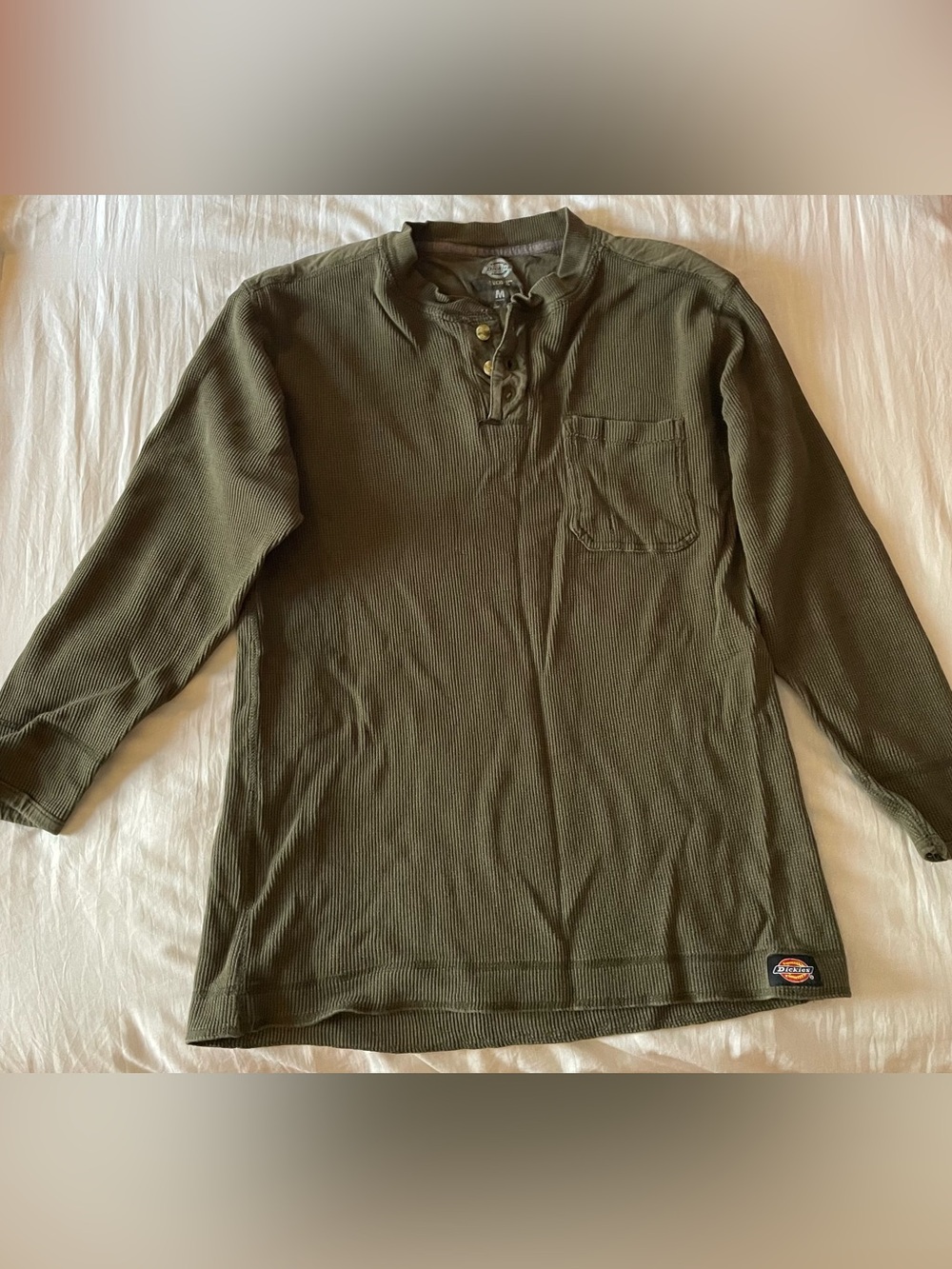 Dickies Olive Thermal Henley with Chest Pocket